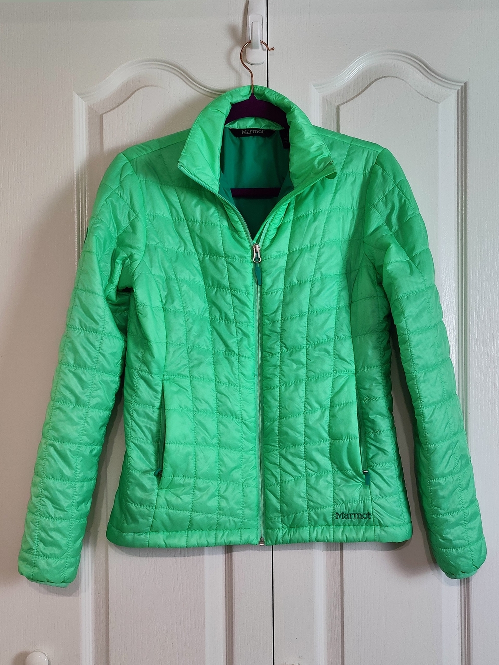 Marmot Womens Small Quilted Puffer Jacket Mint Green Lightweight Insulated